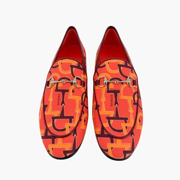Gucci Jordaan Orange Canvas Horsebit Loafers Flat Shoes Size 38 US 8 Women's - Picture 3 of 15